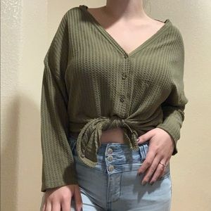 Army green crop sweater by forever21 size Medium
